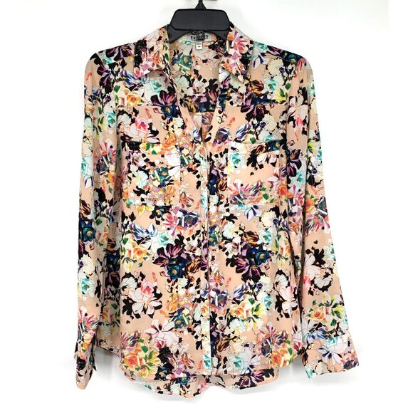 Express Portofino Shirt Pink Floral Print Button Down Long Sleeve - Picture 1 of 10